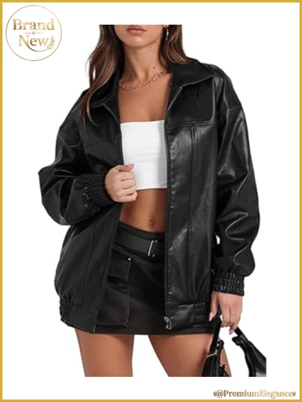 PU Leather Faux Leather Jacket Long Sleeve Zipper Bomber Windbreaker Coat